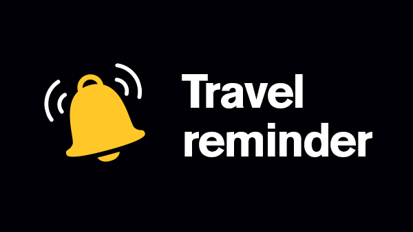 Black background with ringing bell icon and text Travel reminder 