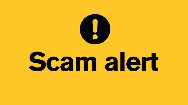 Exclamation point icon and text reading Scam Alert